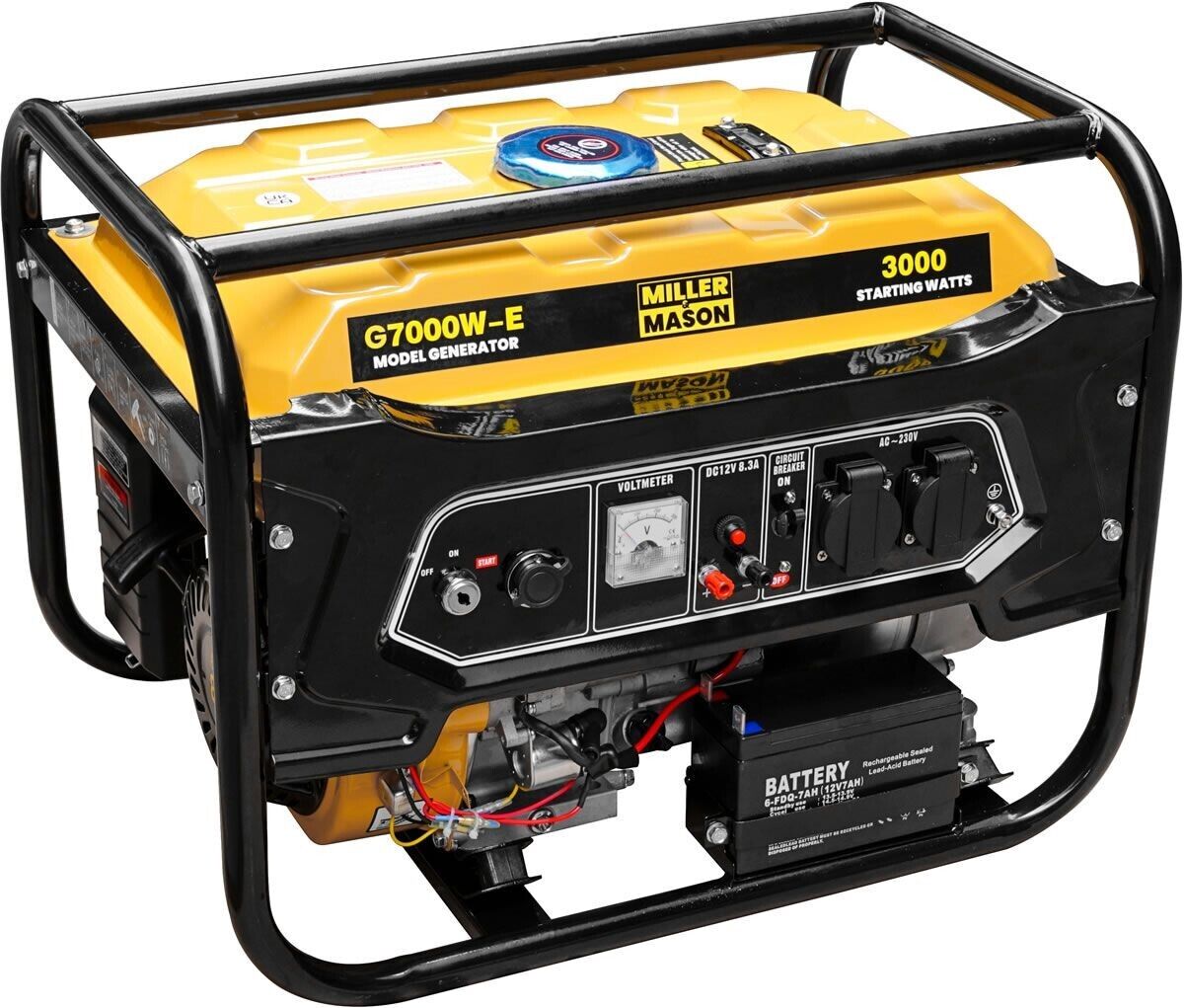 MILLER & MASON ELECTRIC START PETROL GENERATOR 3.75KVA 8HP WITH OPTIONAL ATS