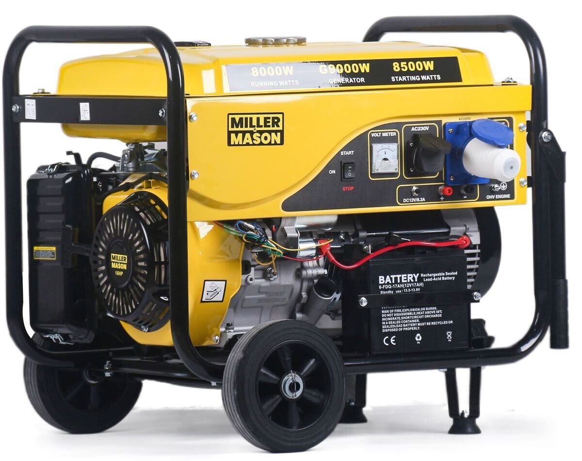 MILLER & MASON 10.5KVA 16HP PORTABLE KEY START PETROL ENGINE GENERATOR