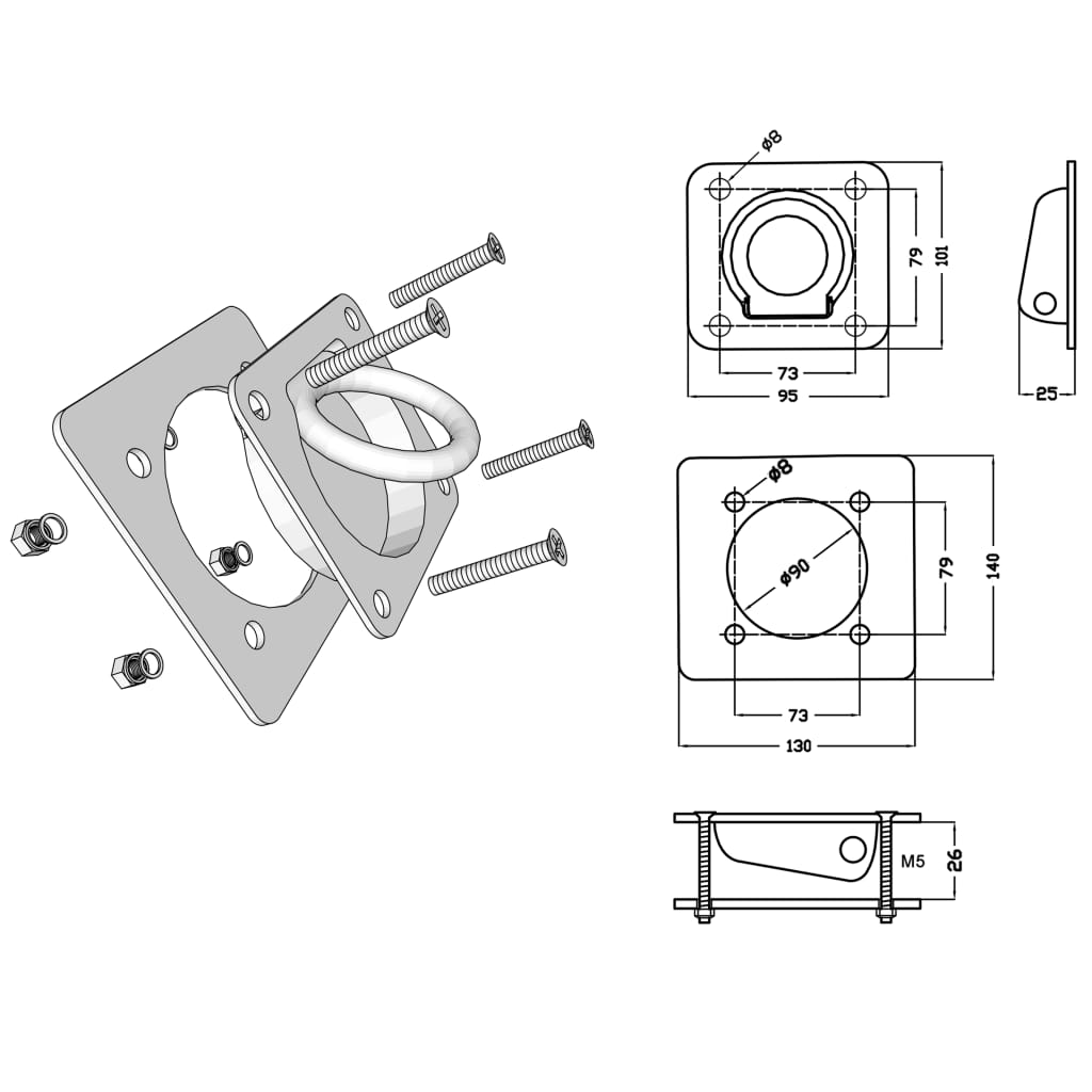 Lashing Rings for Trailer 6 pcs Galvanised Steel 2000 kg