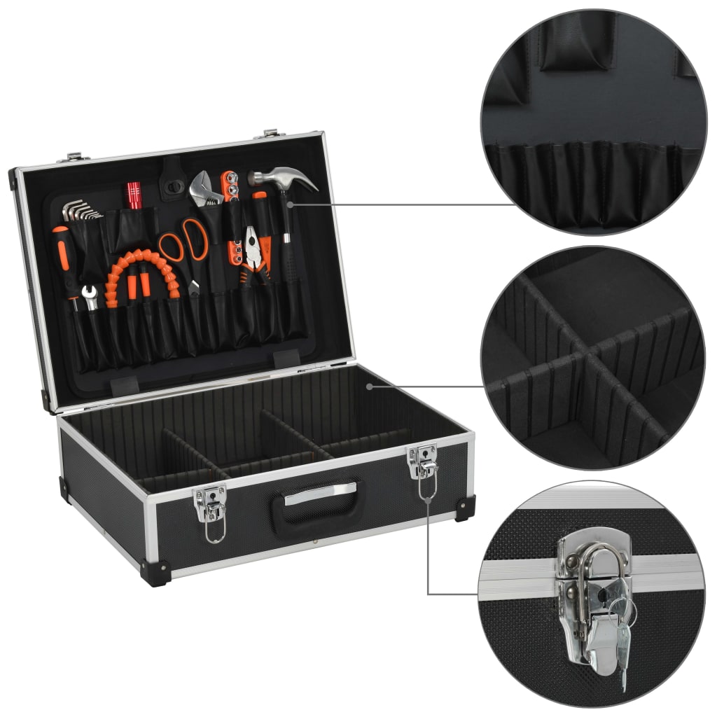 Tool Suitcase 46x33x16 cm Black Aluminium