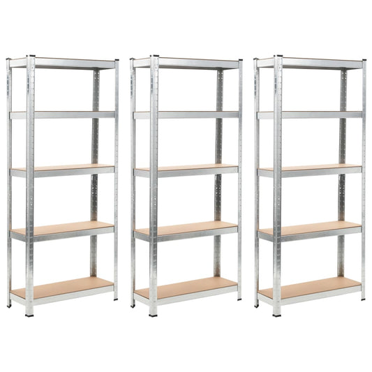 Storage Shelves 3 pcs Silver 75x30x172 cm Steel and MDF