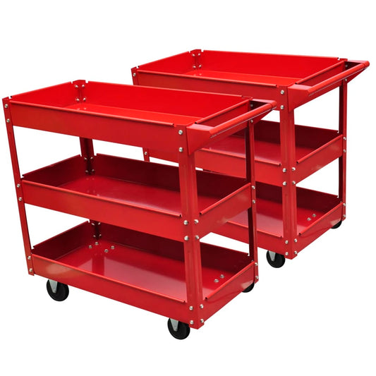 2 x Workshop Tool Trolley 100 kg 3 Shelves