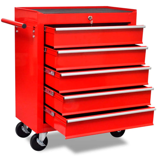 Workshop Tool Trolley 5 Drawers Red