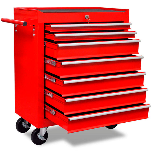 Workshop Tool Trolley 7 Drawers Red