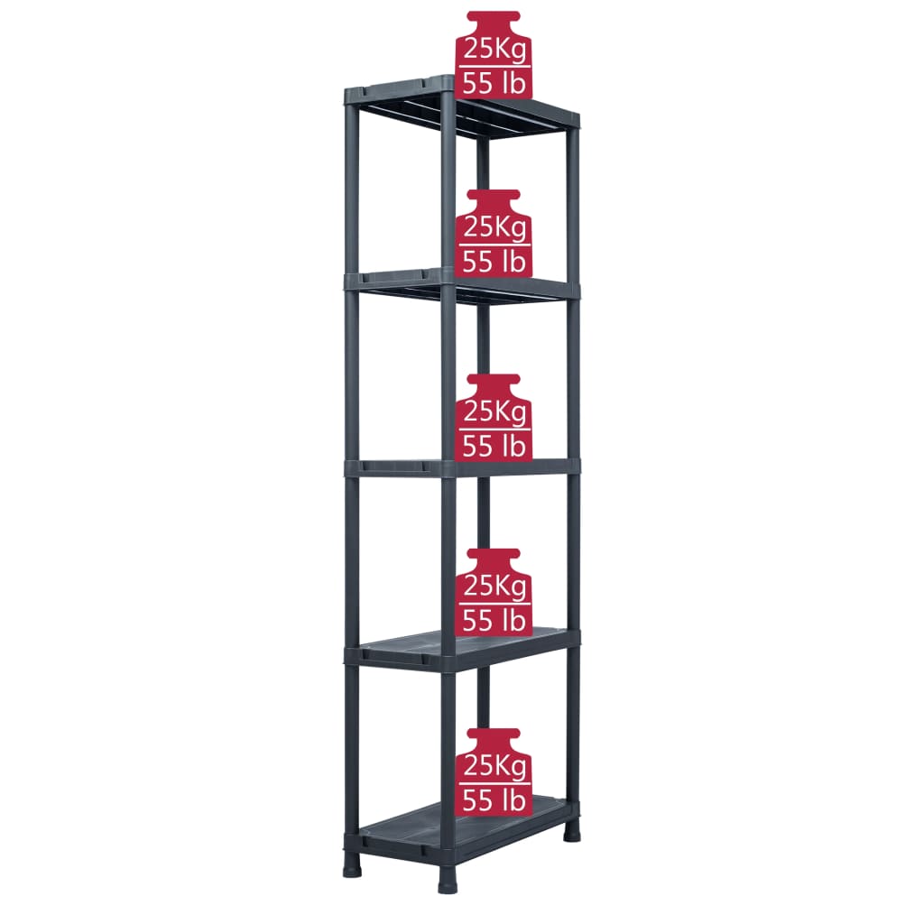 Storage Shelf Rack Black 125 kg 60x30x180 cm Plastic