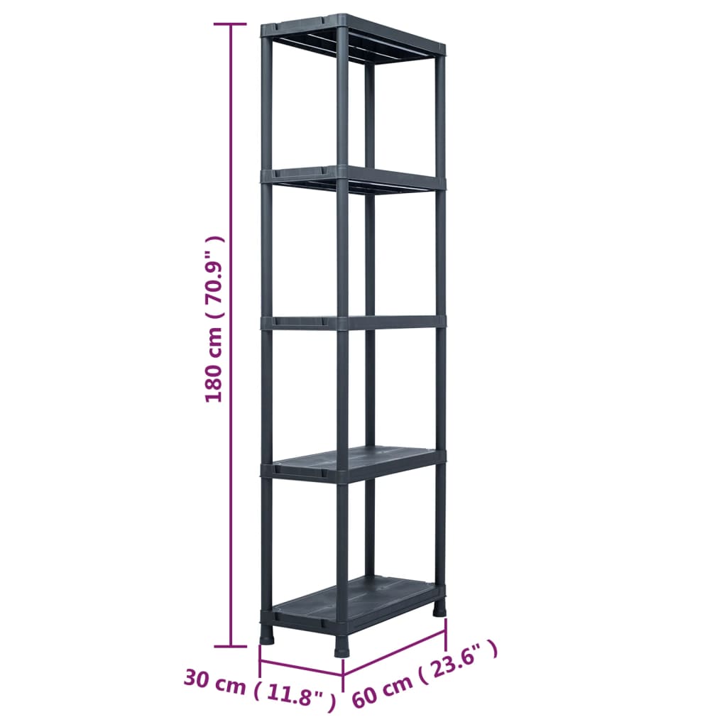 Storage Shelf Rack Black 125 kg 60x30x180 cm Plastic