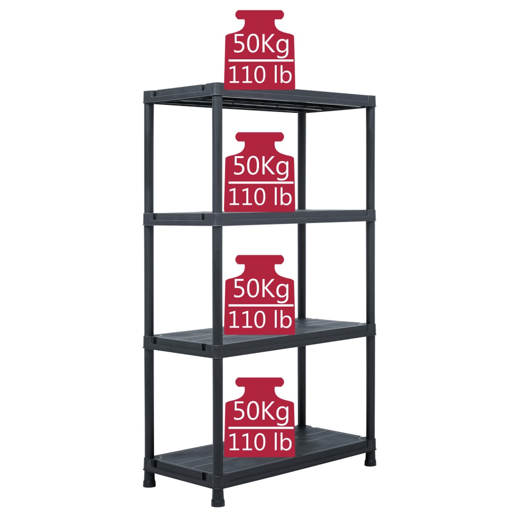 Storage Shelf Rack Black 200 kg 80x40x138 cm Plastic