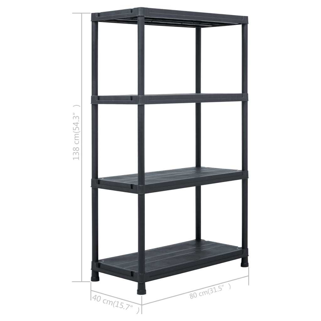 Storage Shelf Rack Black 200 kg 80x40x138 cm Plastic