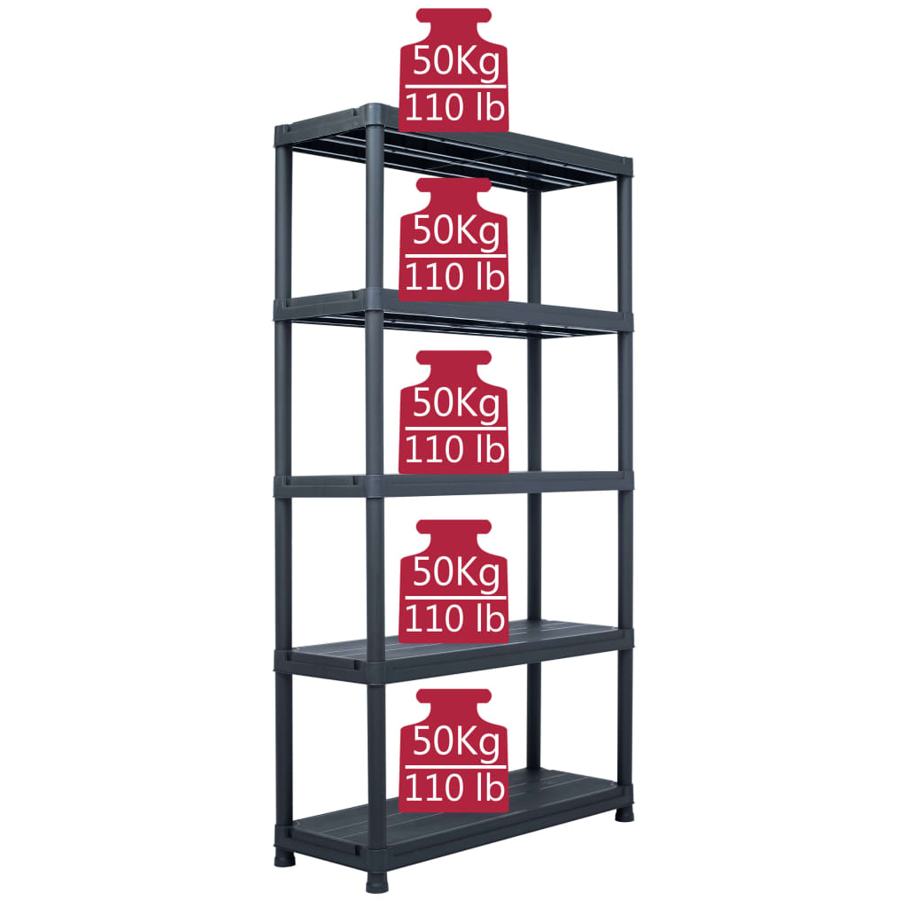 Storage Shelf Rack Black 250 kg 80x40x180 cm Plastic