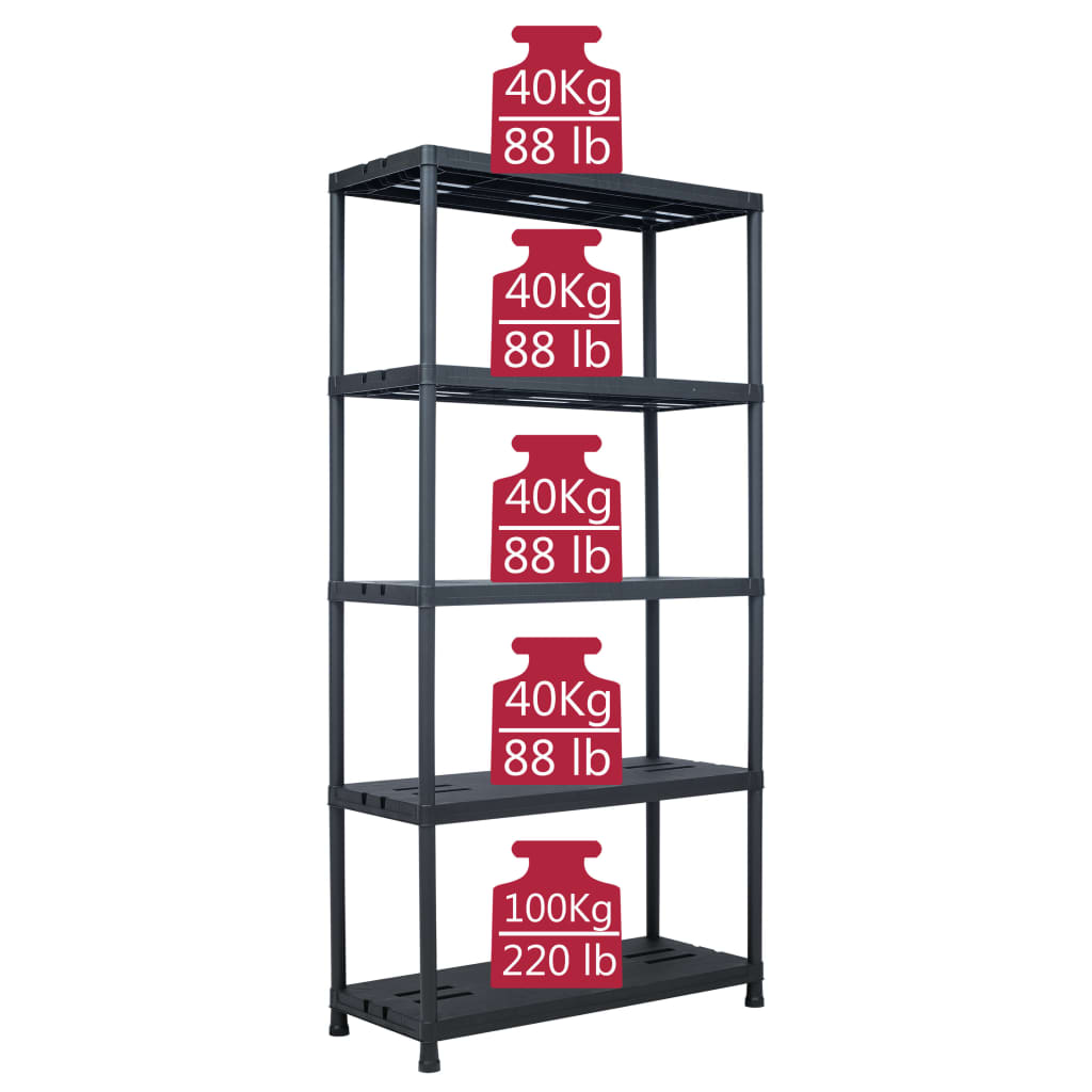 Storage Shelf Rack Black 260 kg 90x40x180 cm Plastic