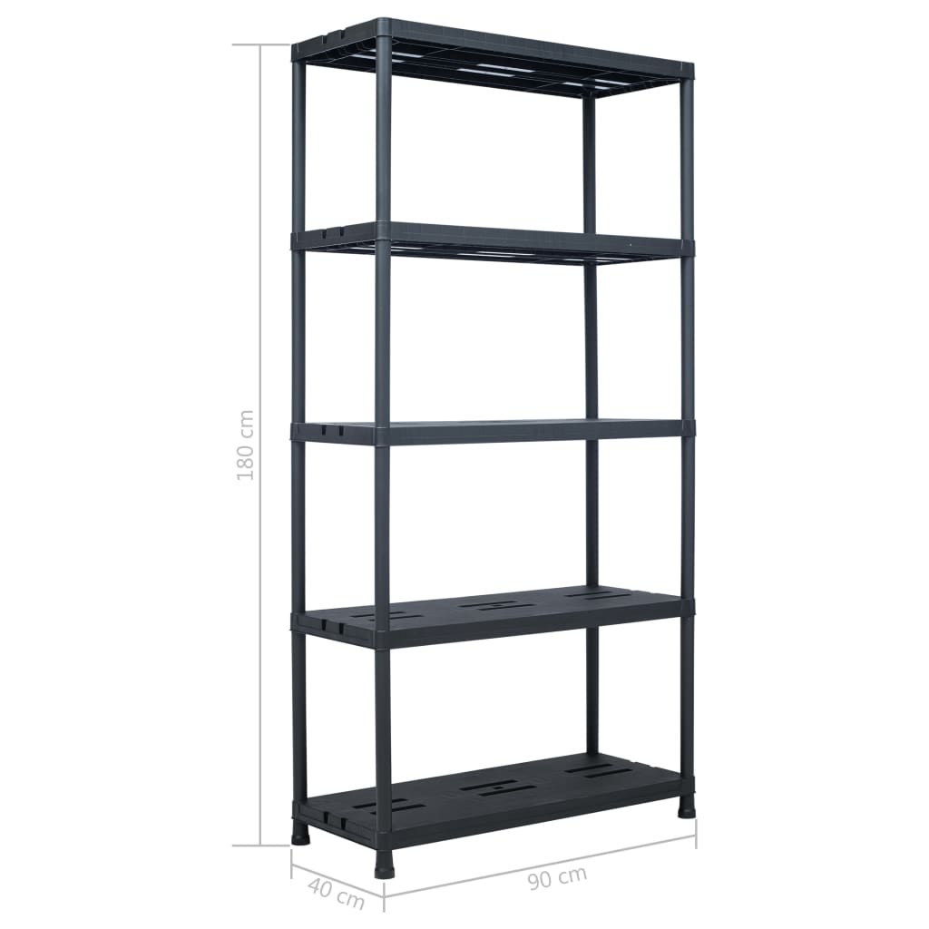 Storage Shelf Rack Black 260 kg 90x40x180 cm Plastic