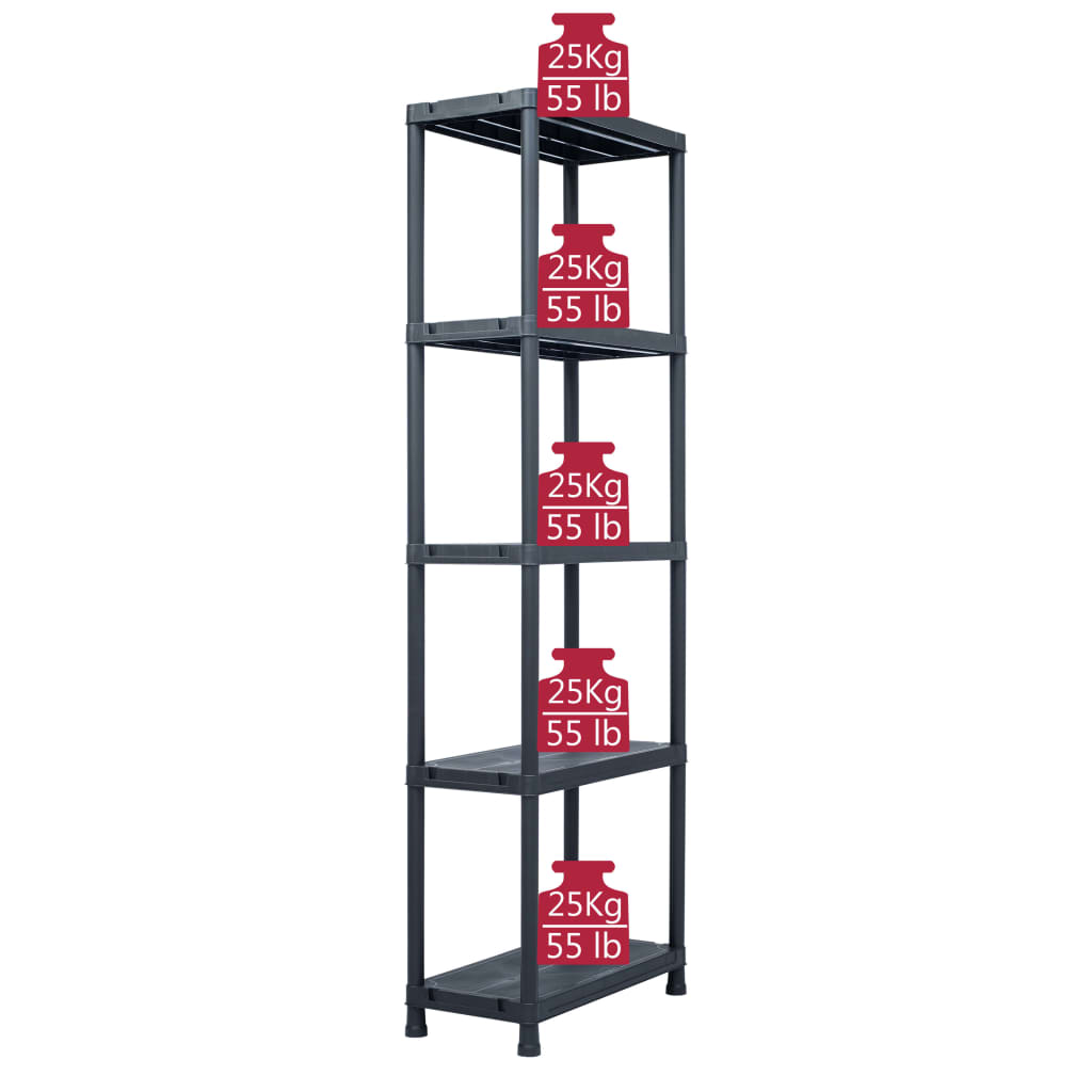 Storage Shelf Racks 5 pcs Black 125 kg 60x30x180 cm Plastic