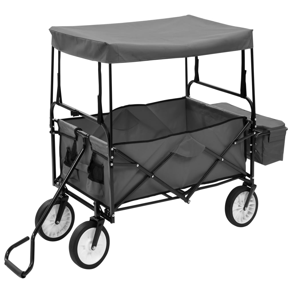 Folding Hand Trolley with Canopy Steel Grey