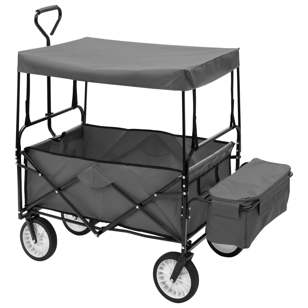 Folding Hand Trolley with Canopy Steel Grey