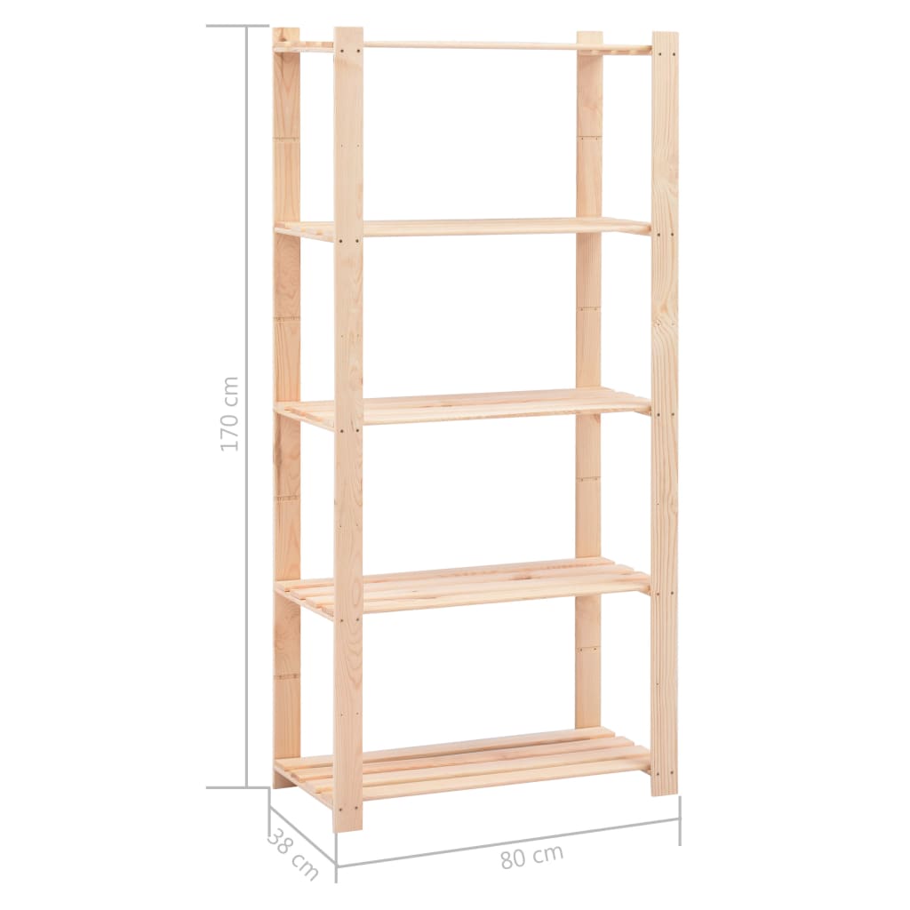 5-Tier Storage Rack 80x38x170 cm Solid Pinewood 250 kg