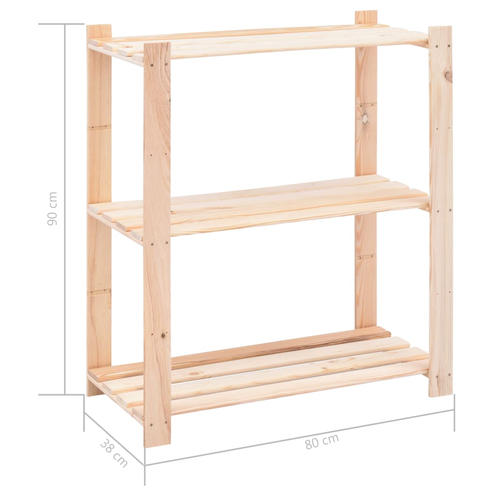 3-Tier Storage Rack 80x38x90 cm Solid Pinewood 150 kg