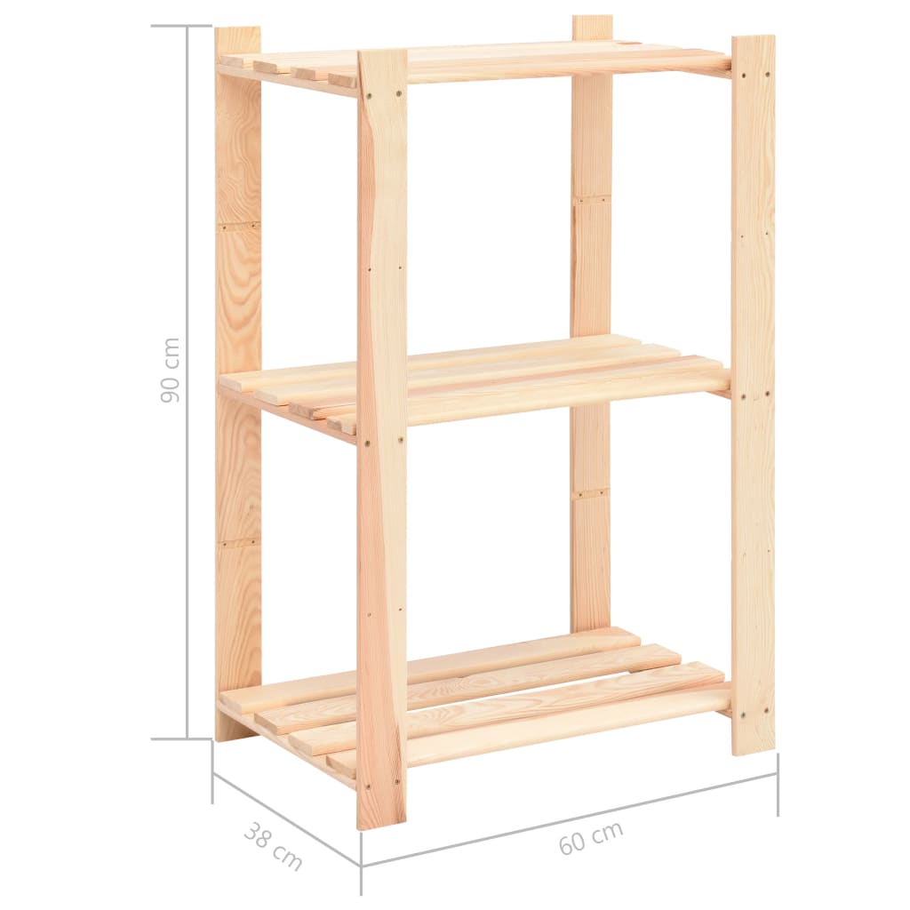 3-Tier Storage Rack 60x38x90 cm Solid Pinewood 150 kg