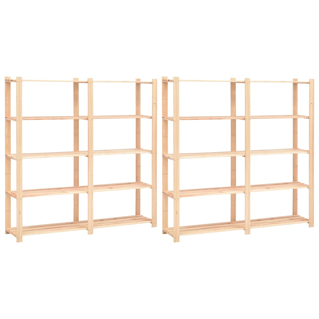 5-Tier Storage Racks 2 pcs 170x38x170 cm Solid Pinewood 500 kg