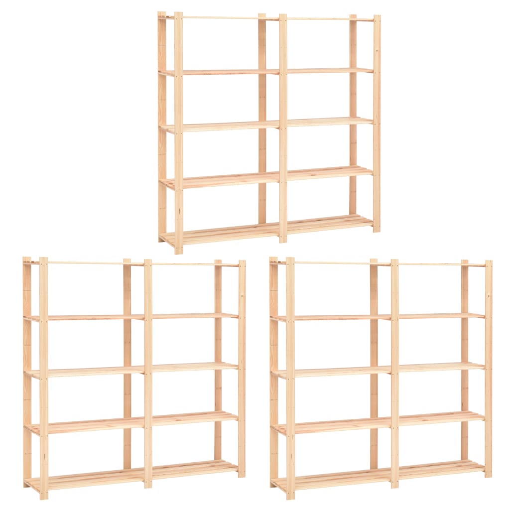 5-Tier Storage Racks 3 pcs 170x38x170 cm Solid Pinewood 500 kg