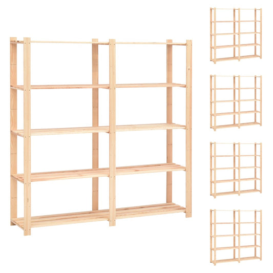 5-Tier Storage Racks 5 pcs 170x38x170 cm Solid Pinewood 500 kg