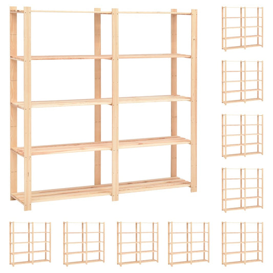 5-Tier Storage Racks 10 pcs 170x38x170 cm Solid Pinewood 500 kg