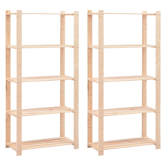 5-Tier Storage Racks 2 pcs 80x38x170 cm Solid Pinewood 250 kg