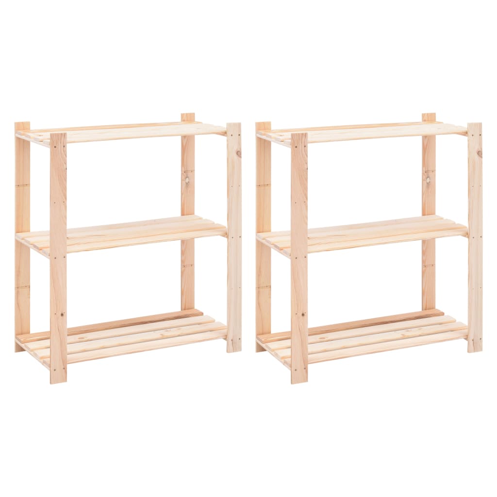 3-Tier Storage Racks 2 pcs 80x38x90 cm Solid Pinewood 150 kg