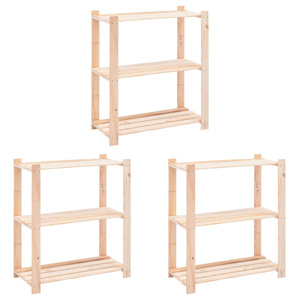 3-Tier Storage Racks 3 pcs 80x38x90 cm Solid Pinewood 150 kg