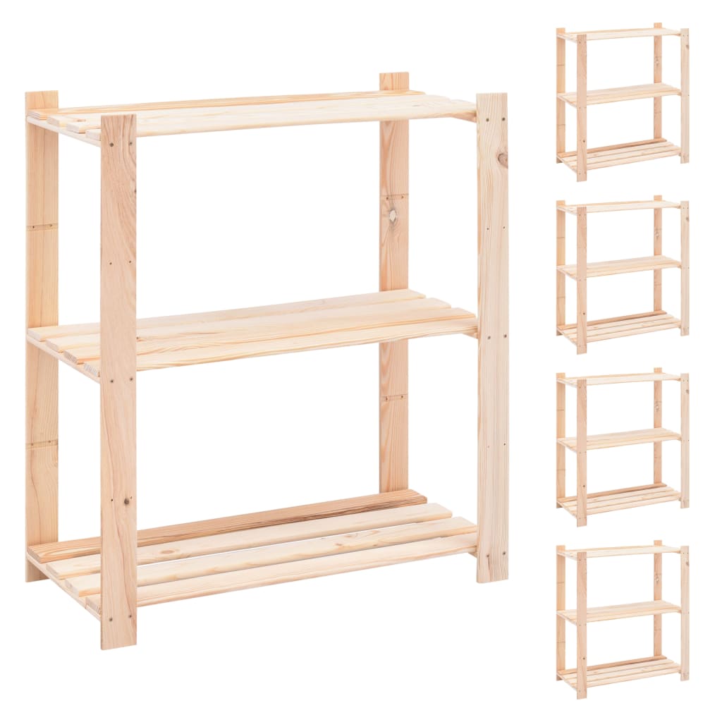 3-Tier Storage Racks 5 pcs 80x38x90 cm Solid Pinewood 150 kg