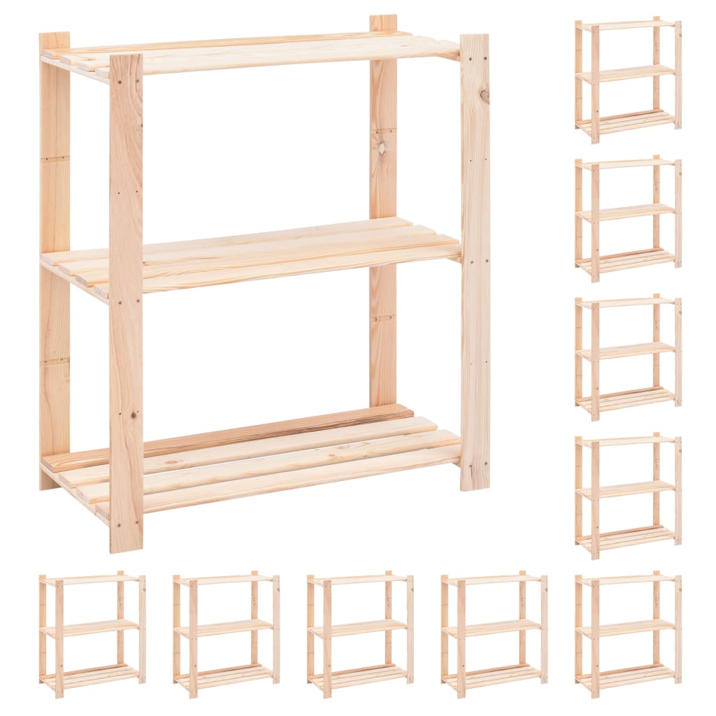 3-Tier Storage Racks 10 pcs 80x38x90 cm Solid Pinewood 150 kg