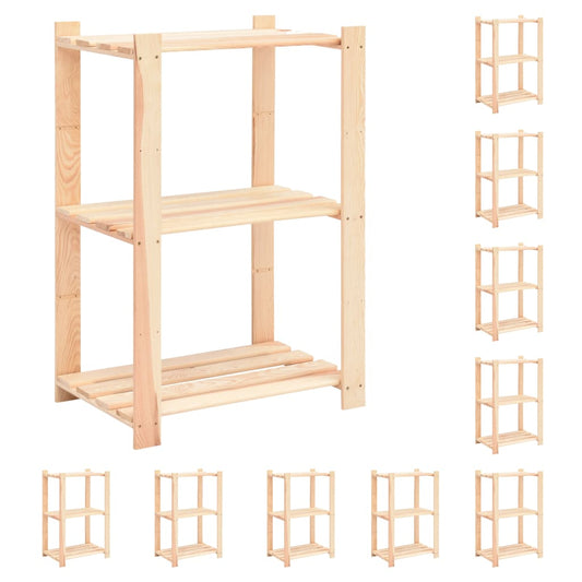 3-Tier Storage Racks 10 pcs 60x38x90 cm Solid Pinewood 150 kg