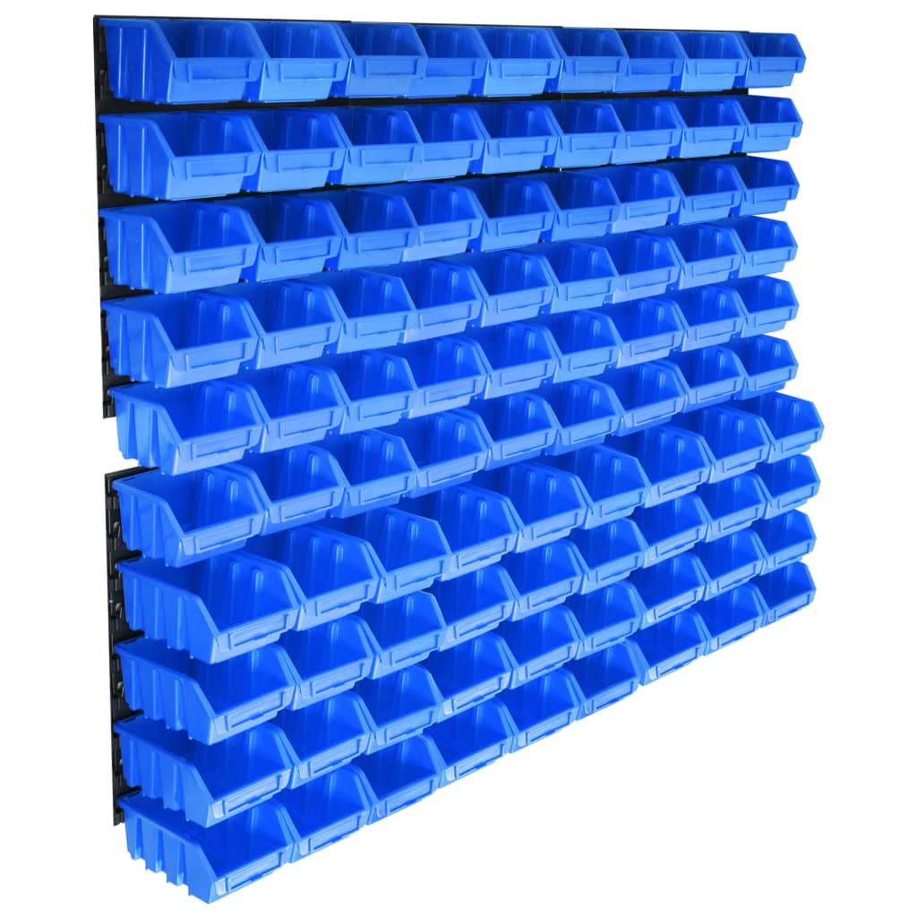 96 Piece Storage Bin Kit with Wall Panels Blue