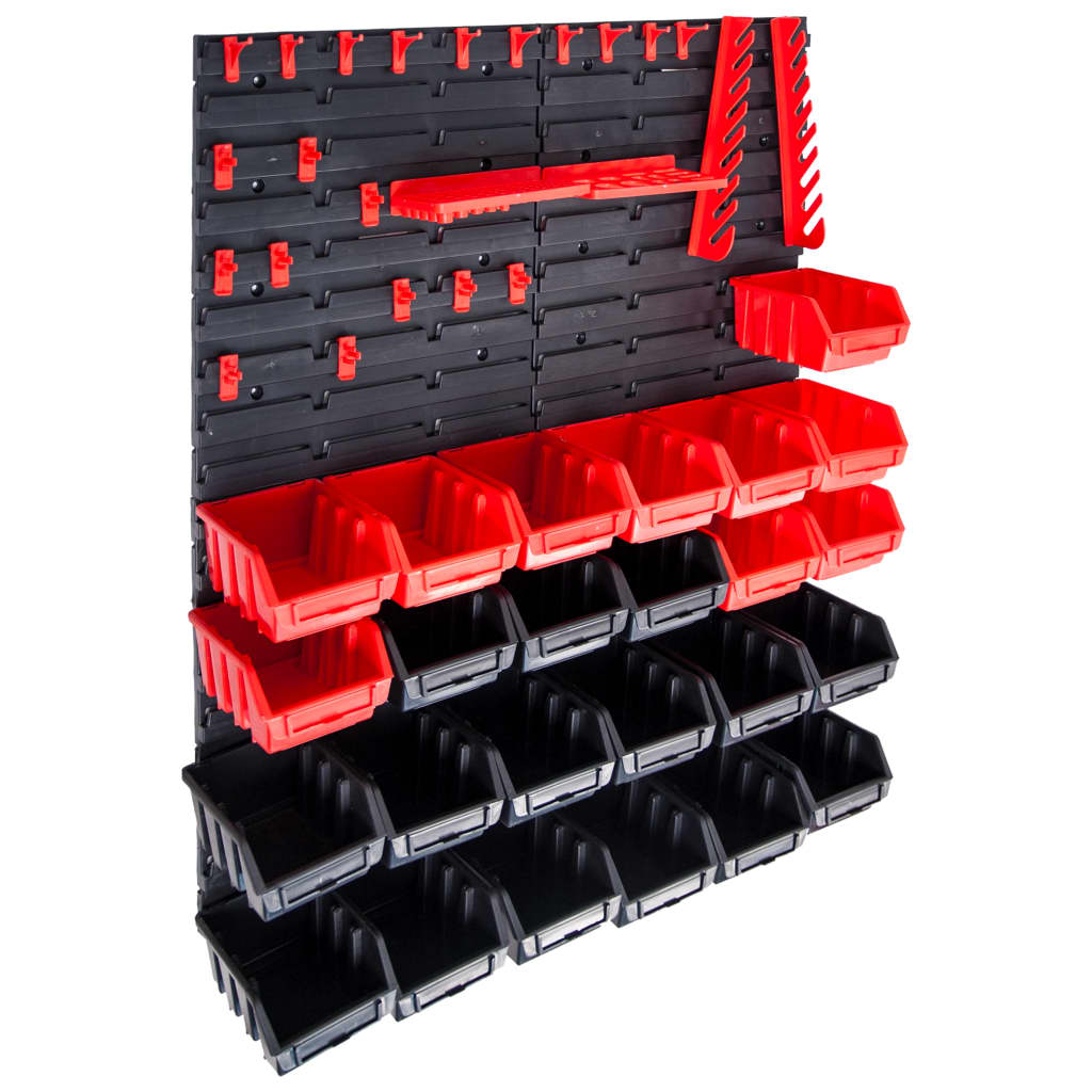 29 Piece Storage Bin Kit with Wall Panels Red and Black