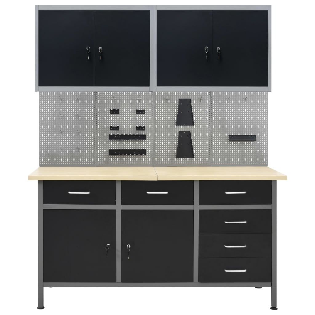 Workbench with Four Wall Panels and Two Cabinets