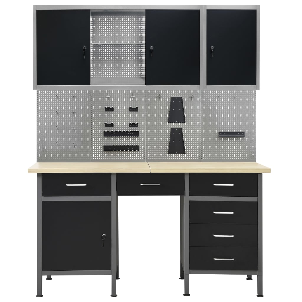 Workbench with Four Wall Panels and Two Cabinets