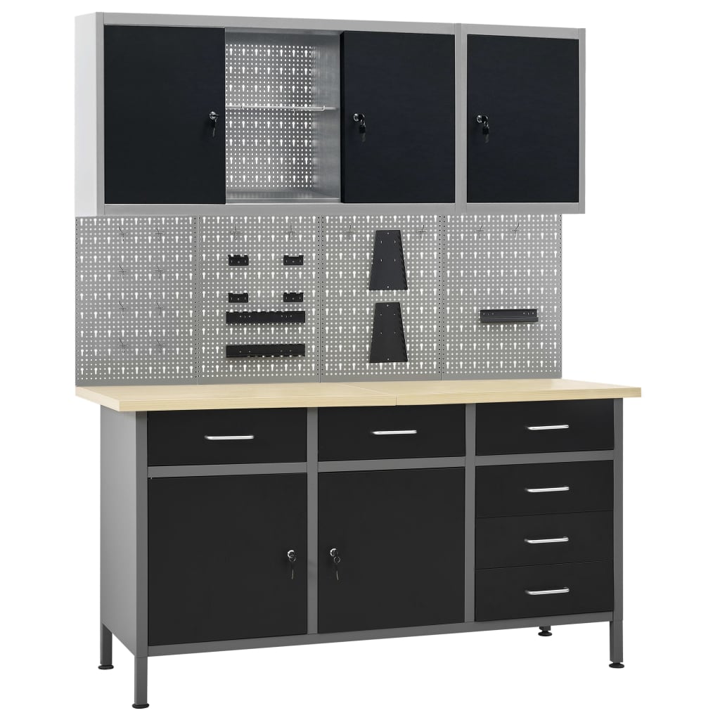 Workbench with Four Wall Panels and Two Cabinets