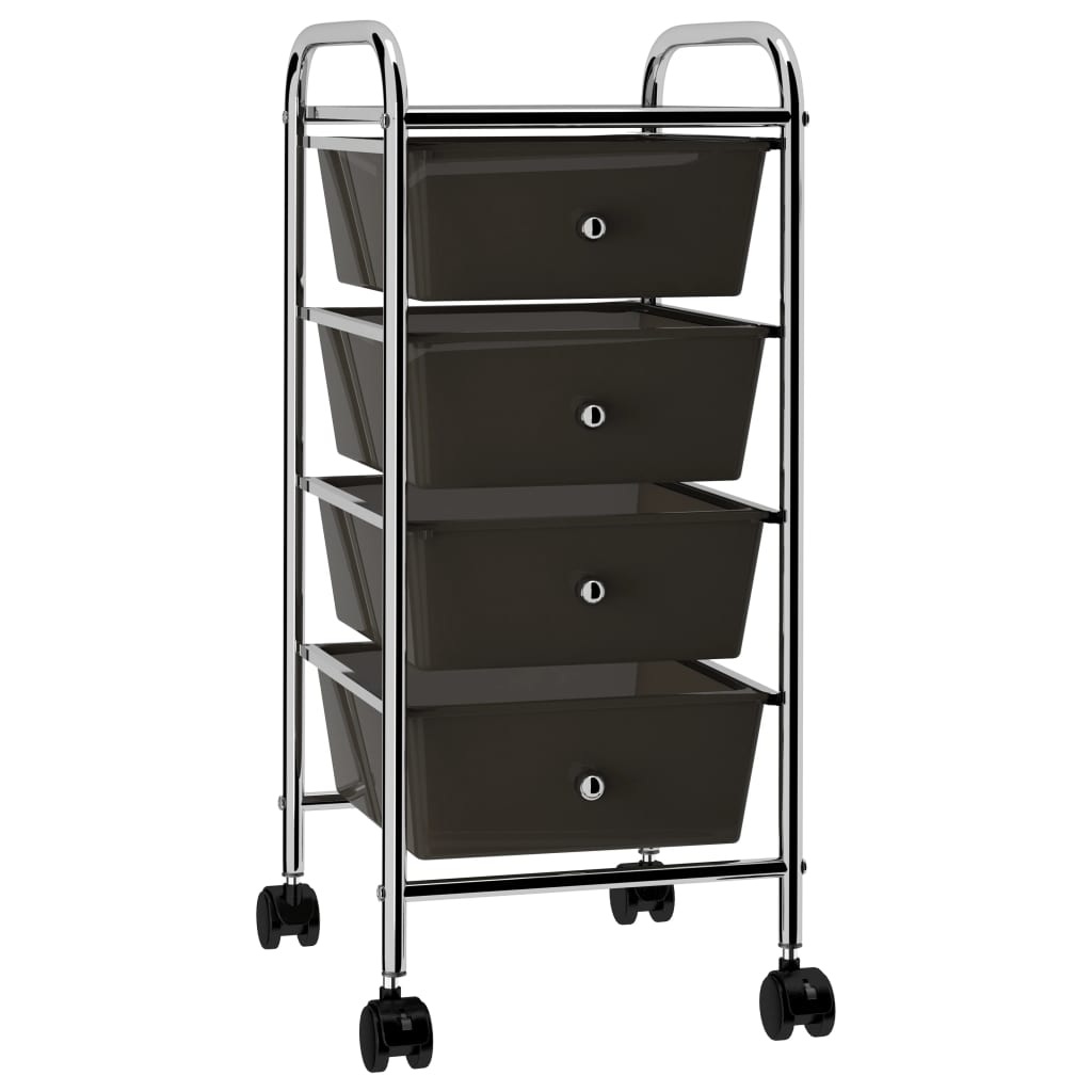 4-Drawer Mobile Storage Trolley Black Plastic