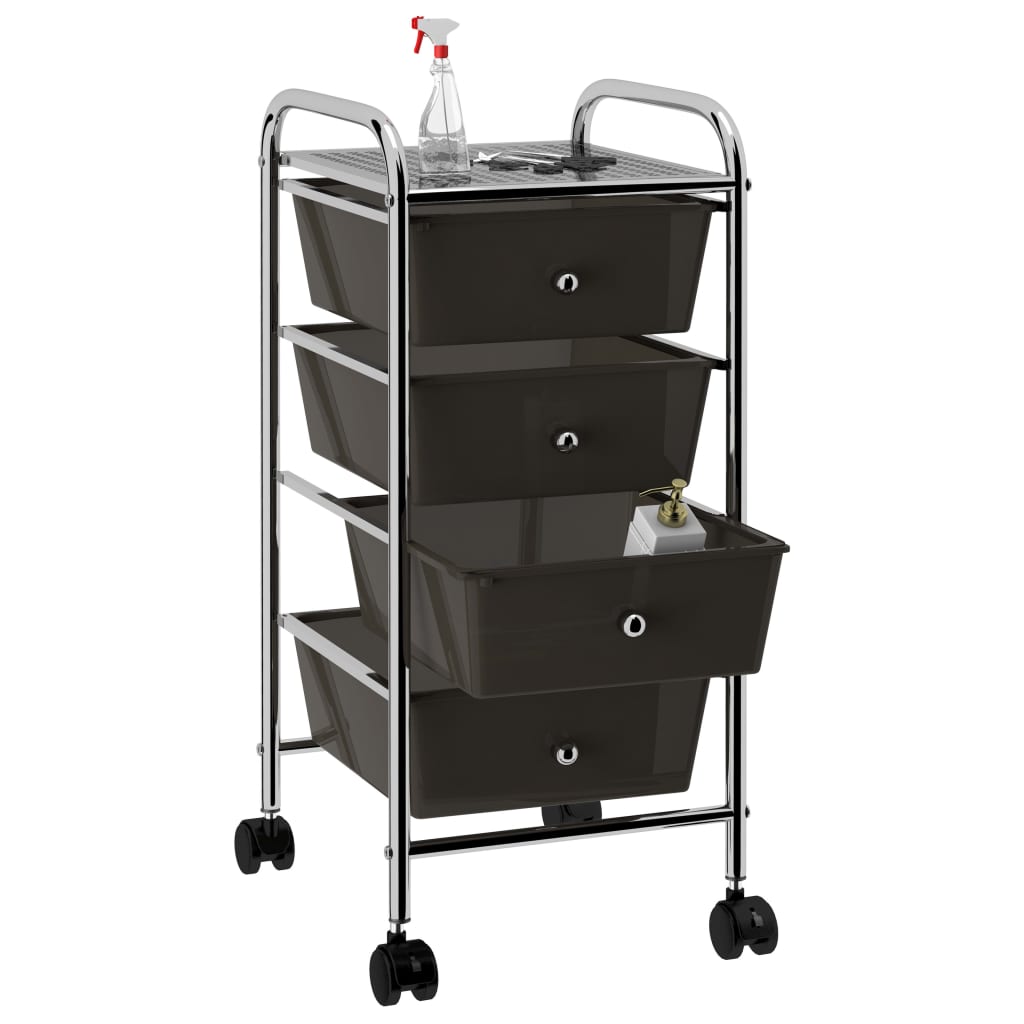 4-Drawer Mobile Storage Trolley Black Plastic