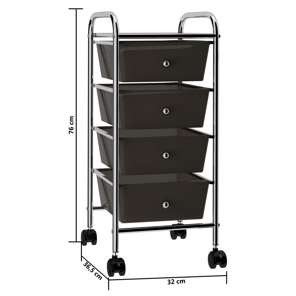 4-Drawer Mobile Storage Trolley Black Plastic