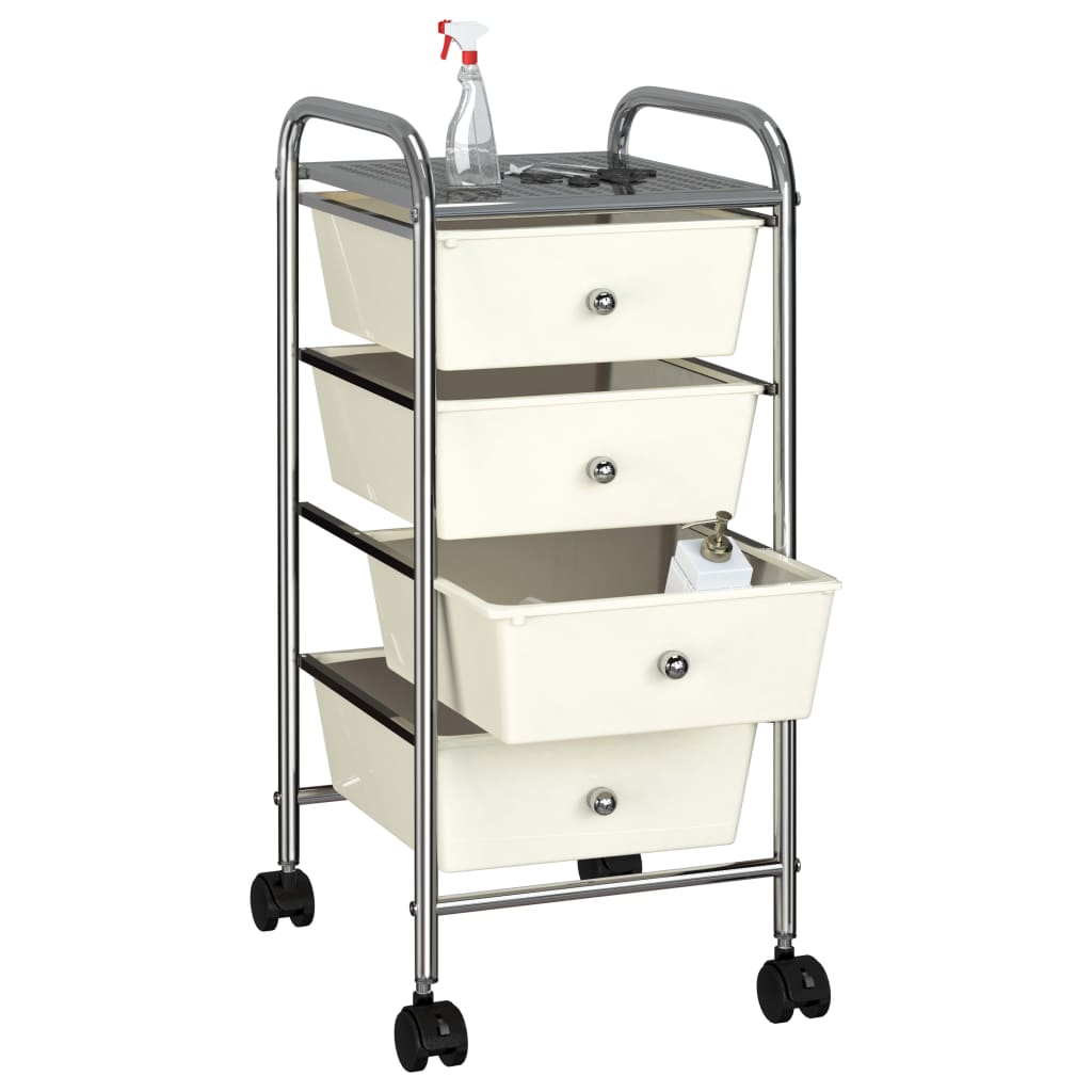 4-Drawer Mobile Storage Trolley White Plastic