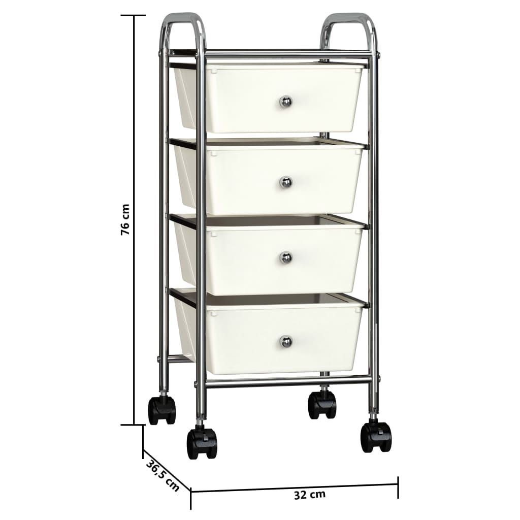 4-Drawer Mobile Storage Trolley White Plastic