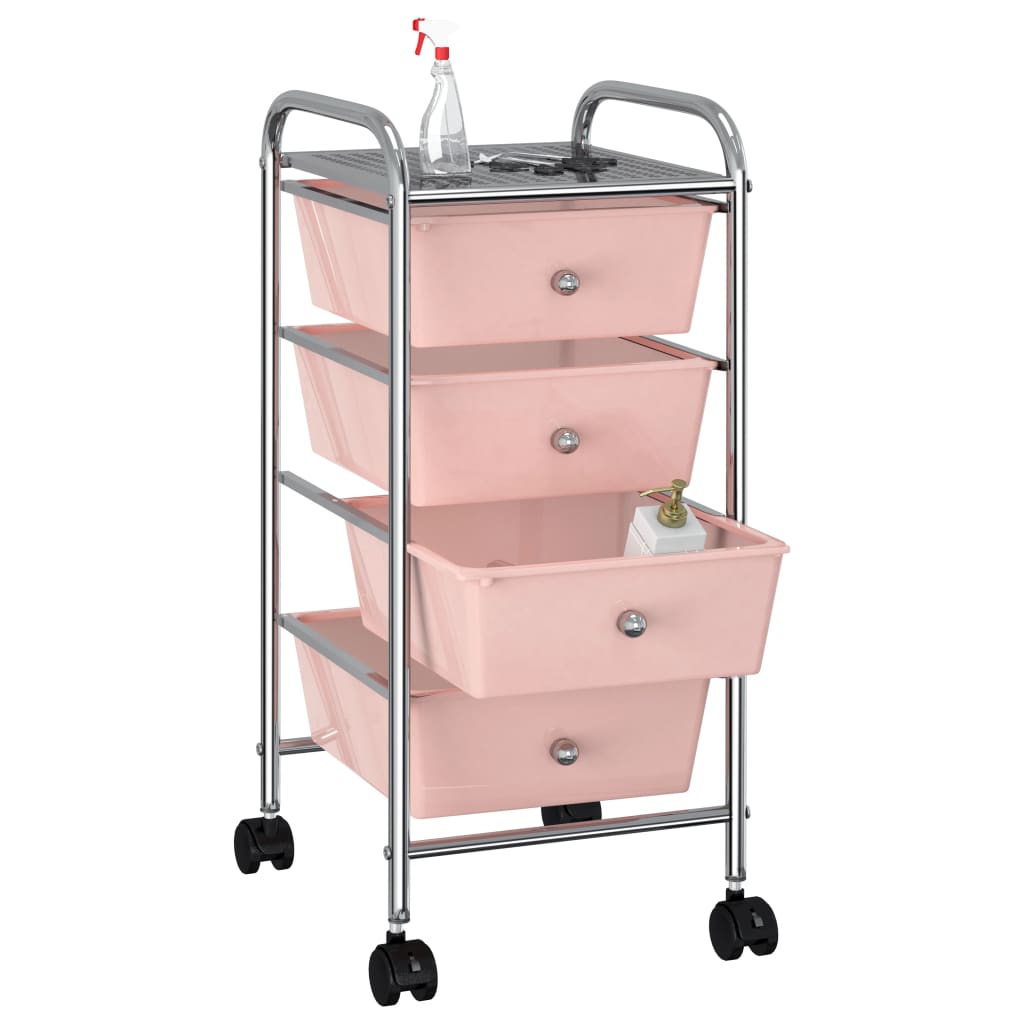 4-Drawer Mobile Storage Trolley Pink Plastic