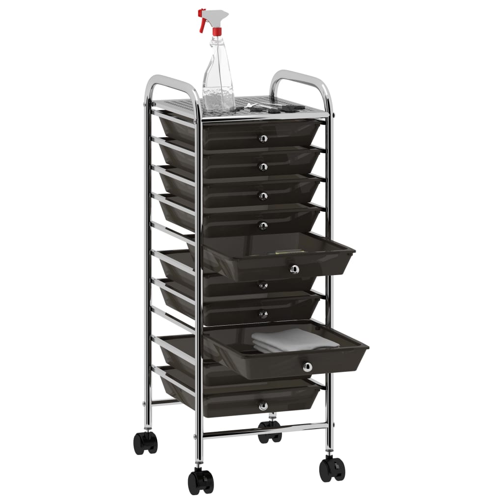 10-Drawer Mobile Storage Trolley Black Plastic