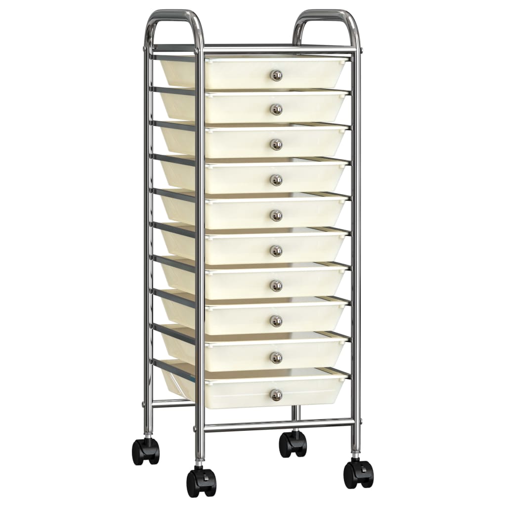 10-Drawer Mobile Storage Trolley White Plastic