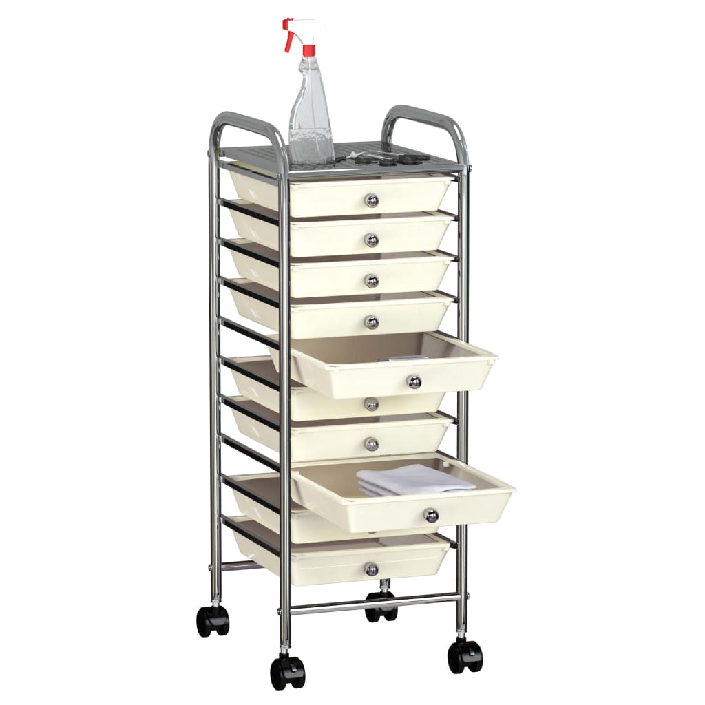 10-Drawer Mobile Storage Trolley White Plastic