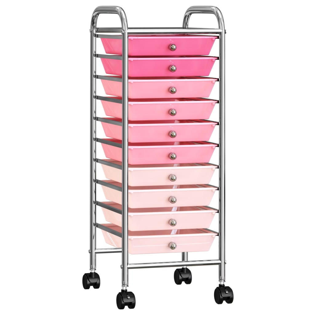 10-Drawer Mobile Storage Trolley Ombre Pink Plastic