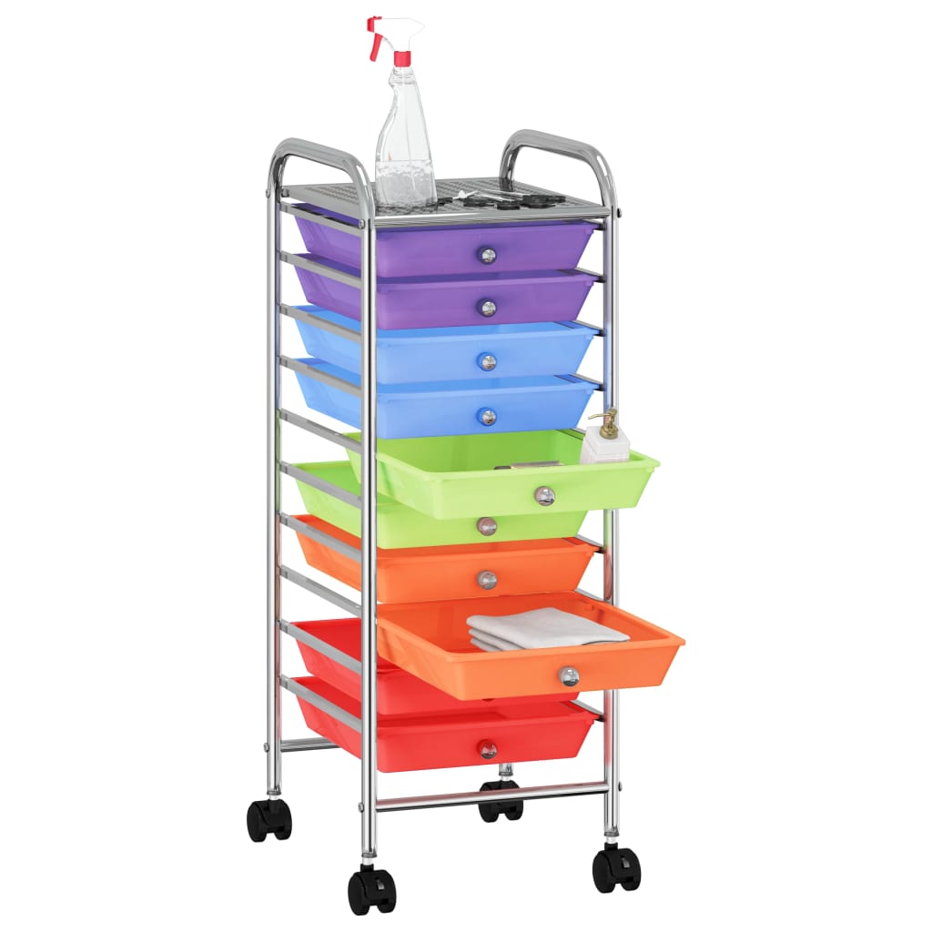 10-Drawer Mobile Storage Trolley Multicolour Plastic