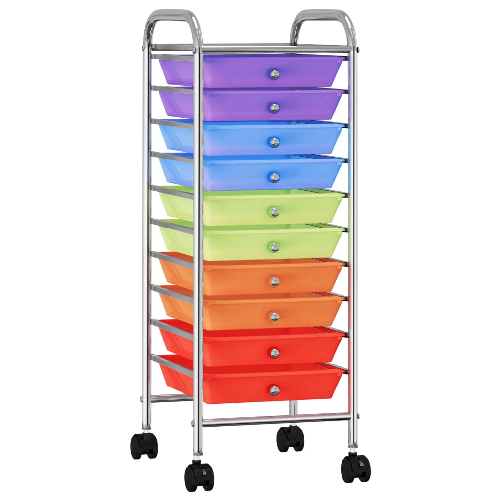 10-Drawer Mobile Storage Trolley Multicolour Plastic