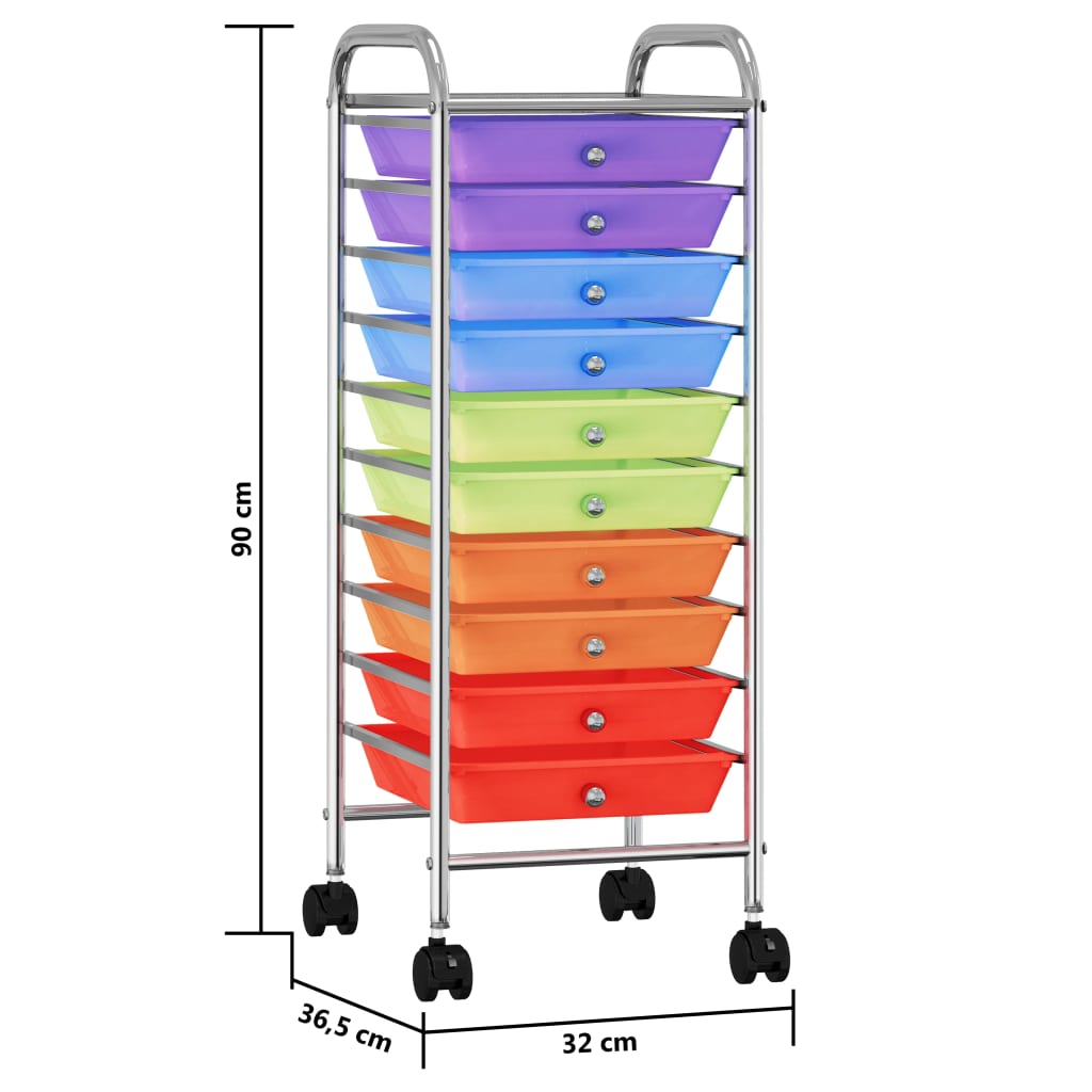 10-Drawer Mobile Storage Trolley Multicolour Plastic