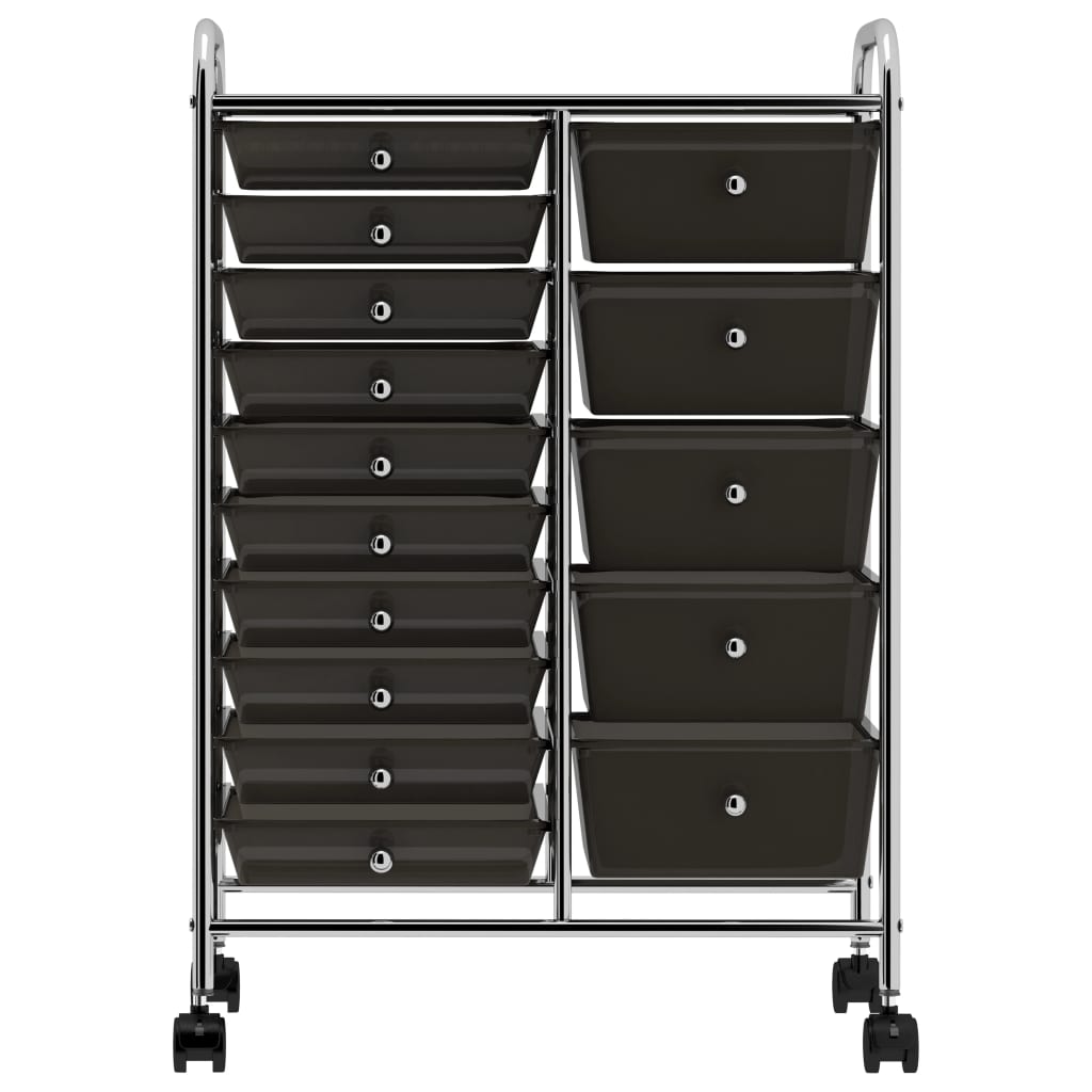 XXL 15-Drawer Mobile Storage Trolley Black Plastic